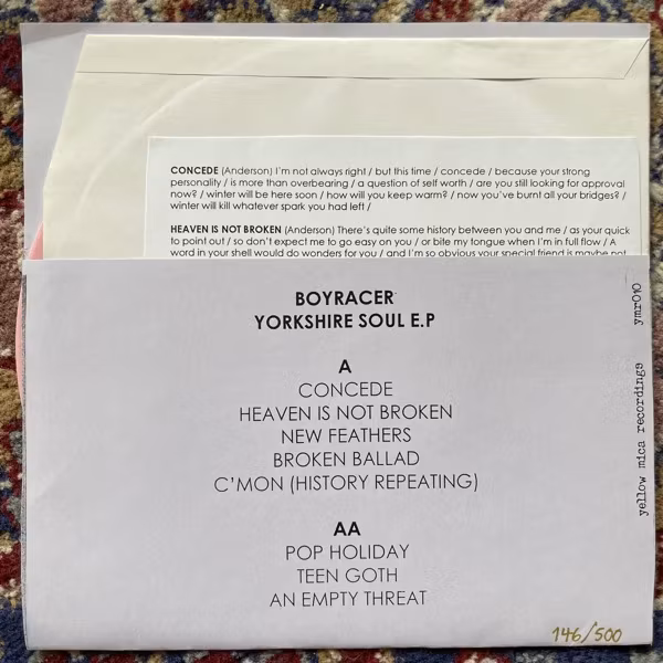 BOYRACER Yorkshire Soul E.P. (Pink vinyl) (Yellow Mica - Sweden original) (EX) 7"