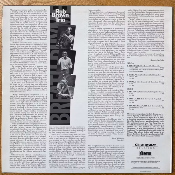 ROB BROWN TRIO Breath Rhyme (Silkheart - Sweden original) (VG+/EX) LP