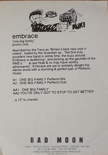 EMBRACE (UK) One Big Family (Promo) (Hut - UK original) (VG/EX) 12" EP
