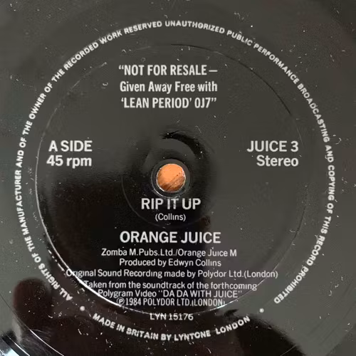 ORANGE JUICE Rip It Up (Polydor - UK original) (VG+) FLEXI 7"