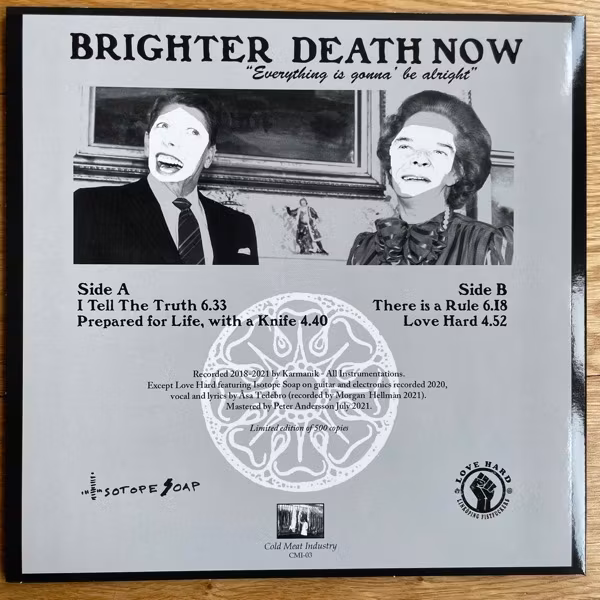BRIGHTER DEATH NOW Everything Is Gonna' Be Alright (Clear vinyl) (Cold Meat Industry - Sweden original) (EX/NM) 10"