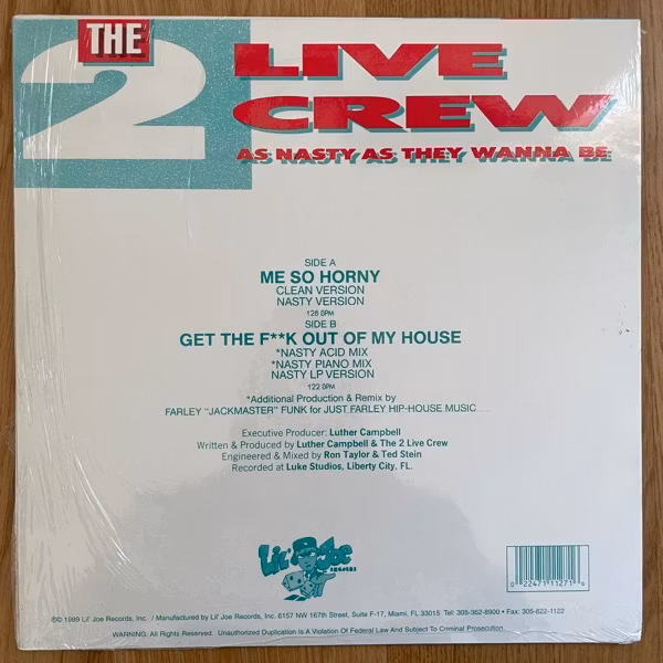 2 LIVE CREW, the Me So Horny (Lil' Joe - USA reissue) (EX/VG+) 12"