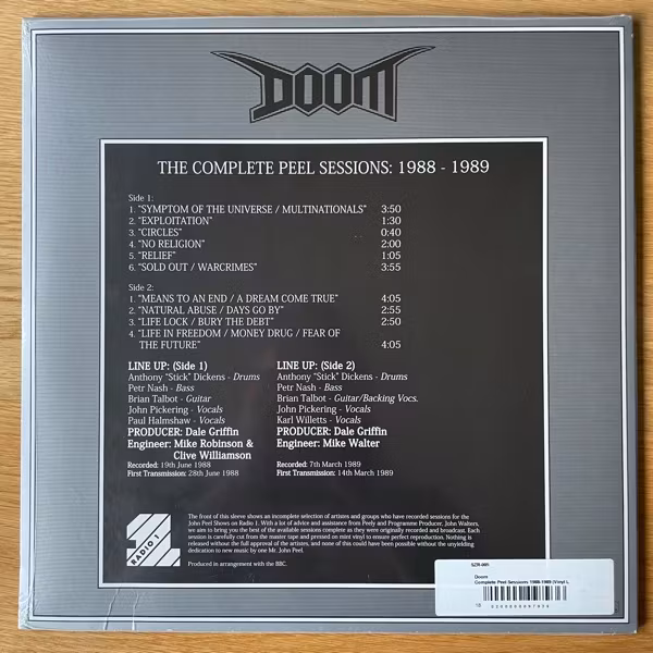 DOOM The Complete Peel Sessions: 1988 - 1989 (Sonarize - USA repress) (SS) LP