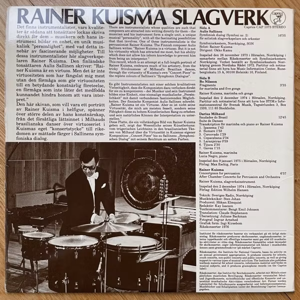 RAINER KUISMA Slagverk (Caprice - Sweden original) (EX/VG+) LP