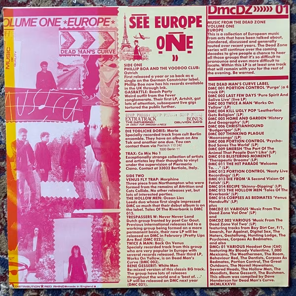 VARIOUS Music From The Dead Zone One: Europe (Dead Man's Curve - UK original) (VG+/VG) LP