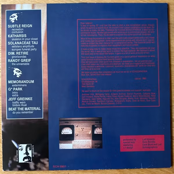 VARIOUS Ecstasy By Current (Schizophonia - Germany original) (VG+) LP