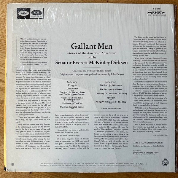 EVERETT MCKINLEY DIRKSEN Gallant Men Stories Of The American Adventure Told By Senator Everett McKinley Dirksen (Capitol - USA original) (VG) LP