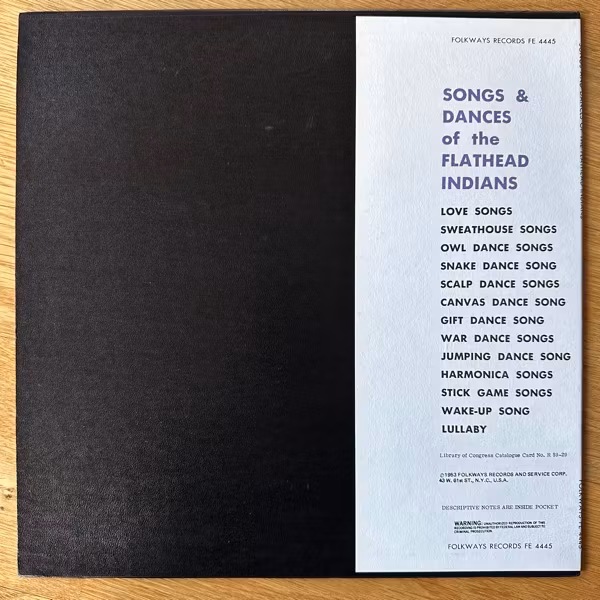 VARIOUS Songs And Dances Of The Flathead Indians (Folkways - USA original) (EX/VG+) LP