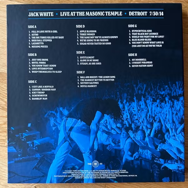 JACK WHITE Live At The Masonic Temple (White, blue, black vinyl) (Third Man - USA original) (NM) 4LP+7" BOX