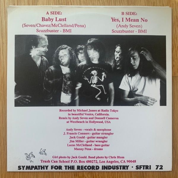 TRASH CAN SCHOOL I Love You! Too Bad You're Dead! (Pink vinyl) (Sympathy For the Record Industry - USA original) (VG+/EX) 7"