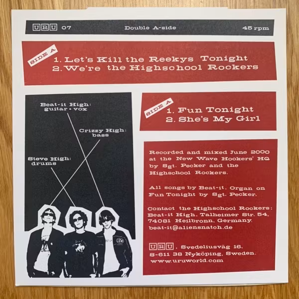 HIGHSCHOOL ROCKERS, the Let's Kill The Reekys Tonight (URU - Sweden original) (NM/EX) 7"