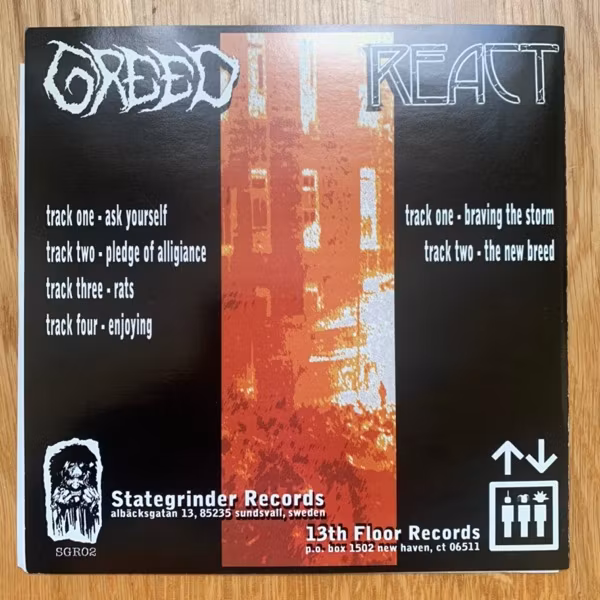 REACT / GREED Split (13th Floor - USA original) (EX) 7"