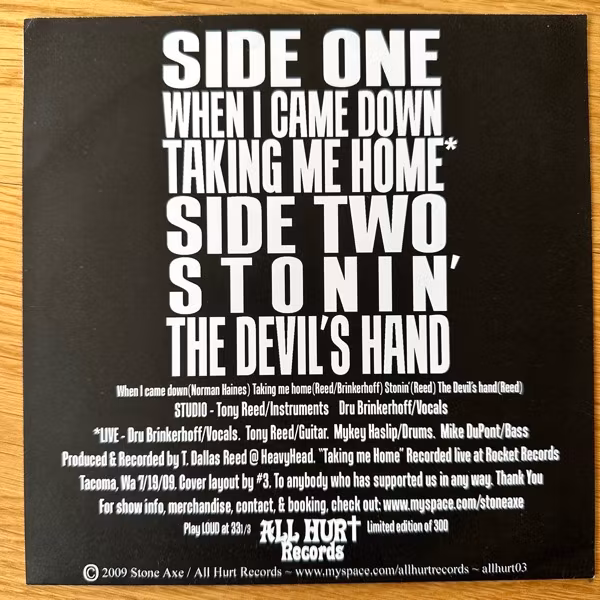 STONE AXE Until There Was Rock You Only Had God (Blue marbled vinyl) (All Hurt - Holland original) (EX/NM) 7"