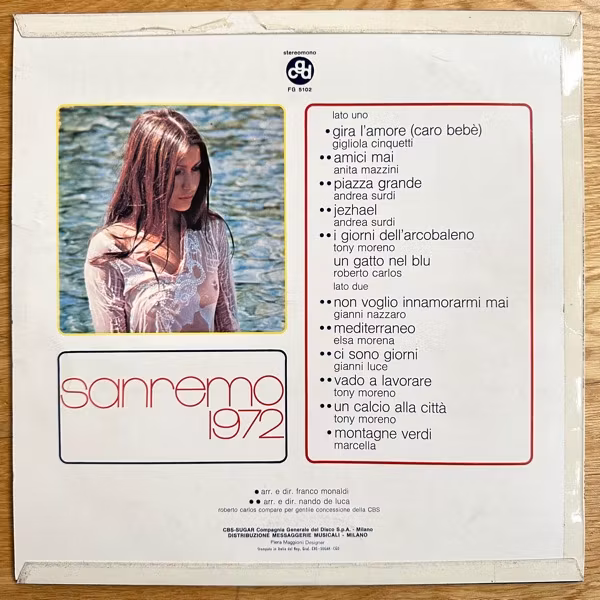 VARIOUS Sanremo 1972 (CGD - Italy original) (VG+/VG) LP