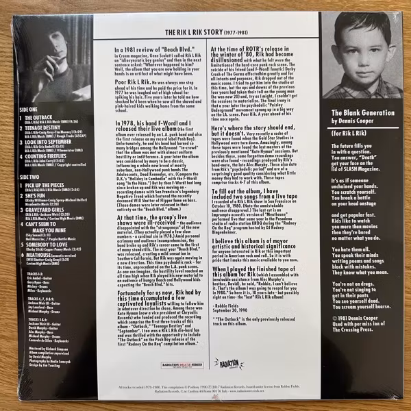 RIK L RIK The Lost Album (Radiation - Italy reissue) (SS) LP