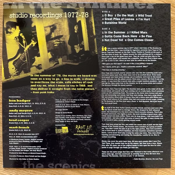 SCENICS, the In The Summer (Studio Recordings 1977-1978) (Rave Up - Italy original) (NM) LP