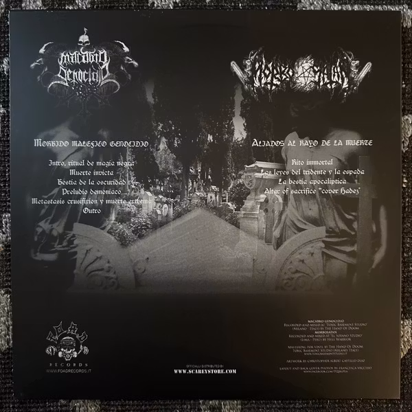 MACABRO GENOCIDIO / MORBOSATAN Morbido Malefico Genocidio / Aliados Al Rayo De La Muerte (F.O.A.D. - Italy original) (EX/NM) LP