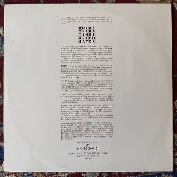SVEN-ERIC JOHANSON Rotas Tenet (Art For Art - Sweden original) (VG/EX) LP