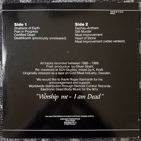 BRIGHTER DEATH NOW Pain In Progress (Unclean - Germany 1990 reissue) (VG+/EX) LP