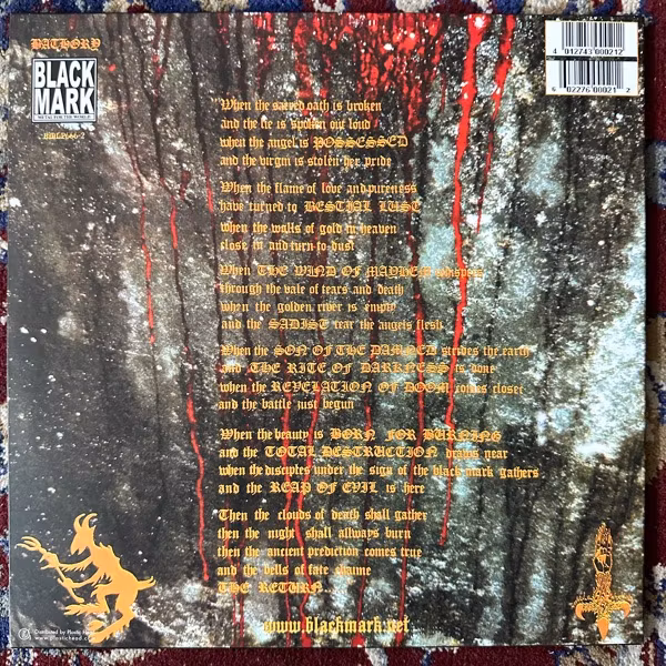 BATHORY The Return...... (Black Mark - Sweden 2013 reissue) (EX) LP