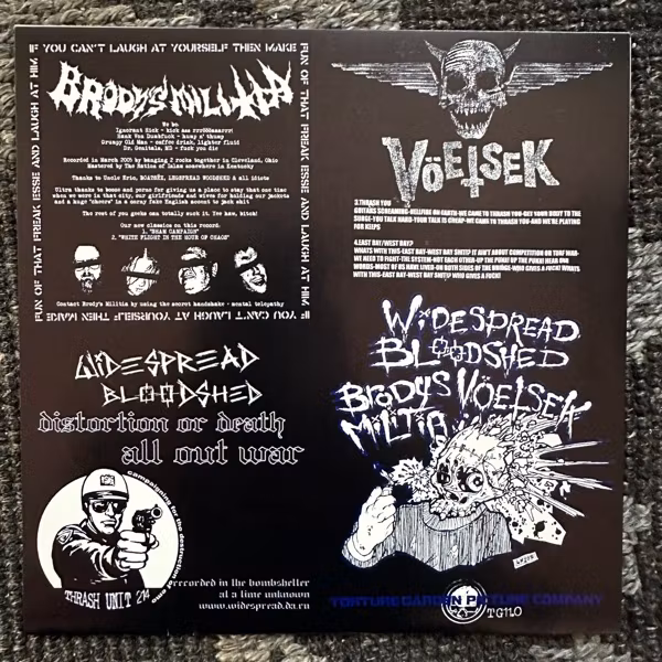 BRODY'S MILITIA / VÖETSEK / WIDESPREAD BLOODSHED Weapons Of Thrash Destruction Tour With The True Asses Of Evil (Purple vinyl) (Torture Garden Picture Company - USA original) (EX) 6"