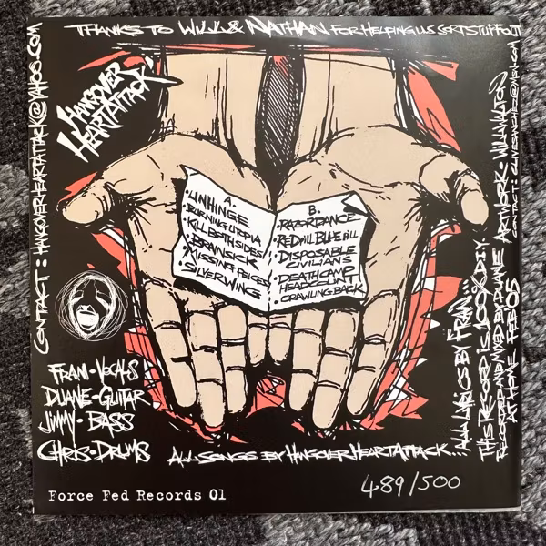HANGOVER HEARTATTACK Hangover Heartattack (Force Fed - UK original) (EX) 7"