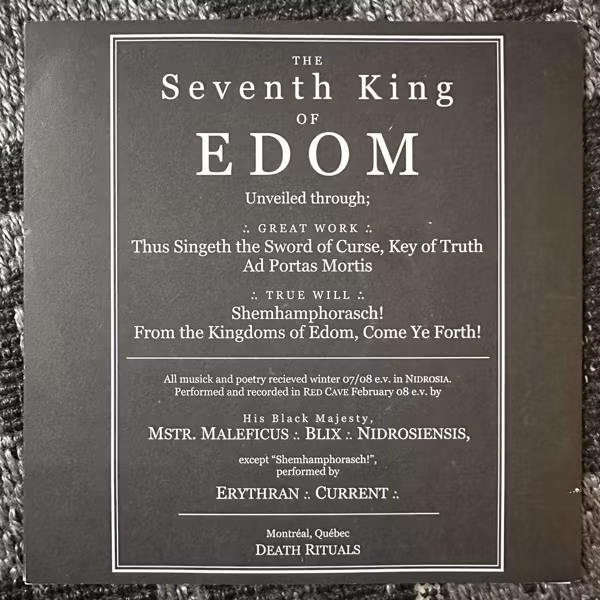 BLACK MAJESTY Seventh King Of Edom (Red vinyl) (Death Rituals – Canada original) (EX/NM) 7"