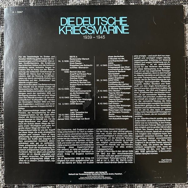 NO ARTIST Die Deutsche Kriegsmarine 1939 - 1945 (John Jahr Verlag – Germany original) (VG/VG+) LP