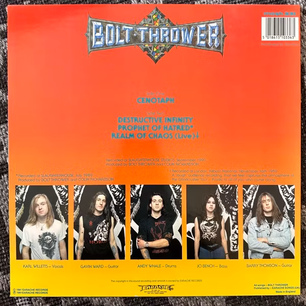 BOLT THROWER Cenotaph (Earache - UK original) (EX) 12" EP