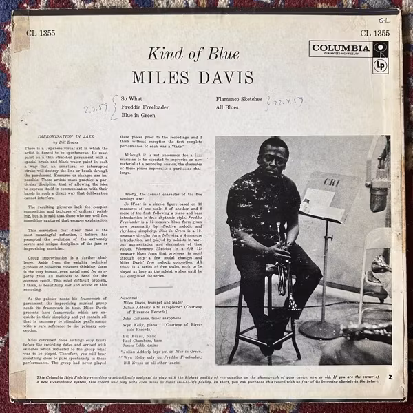 MILES DAVIS Kind Of Blue (Columbia - USA mono original) (G) LP