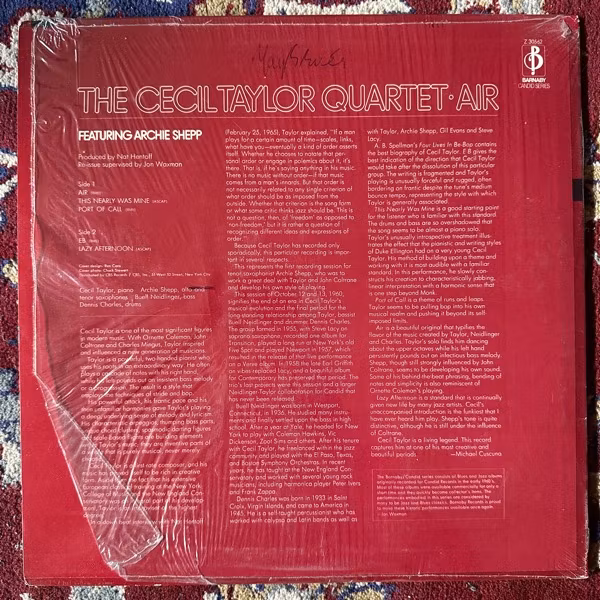 CECIL TAYLOR QUARTET FEATURING ARCHE SHEPP Air (Barnaby - USA 1971 reissue) (EX/VG+) LP