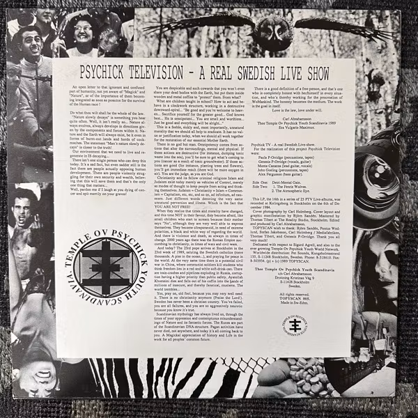 PSYCHIC TV A Real Swedish Live Show (Thee Temple Ov Psychick Youth Scandinavia - Sweden original) (VG+) LP