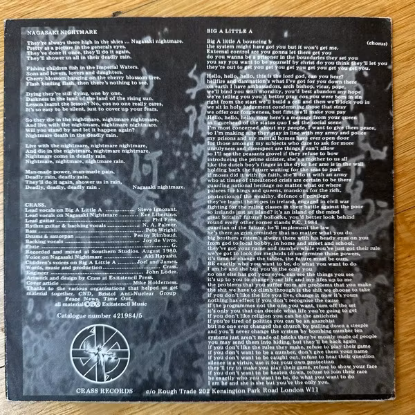 CRASS Nagasaki Nightmare / Big A Little A (Crass - UK original) (VG+) 7"