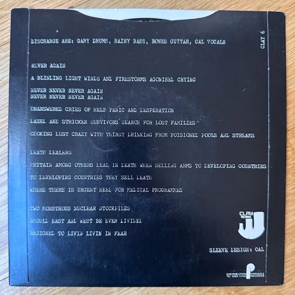 DISCHARGE Never Again (Clay - UK original) (VG+) 7"