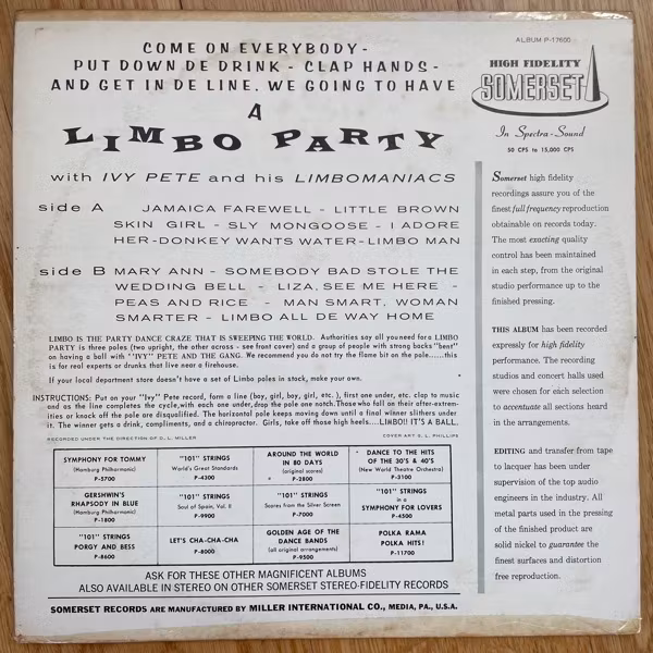 IVY PETE AND HIS LIMBOMANIACS Limbo Party (Somerset - USA original) (VG) LP