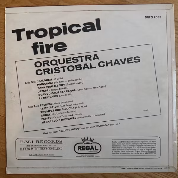 ORQUESTRA CRISTOBAL CHAVEZ Tropical Fire (Regal - UK original) (VG+) LP