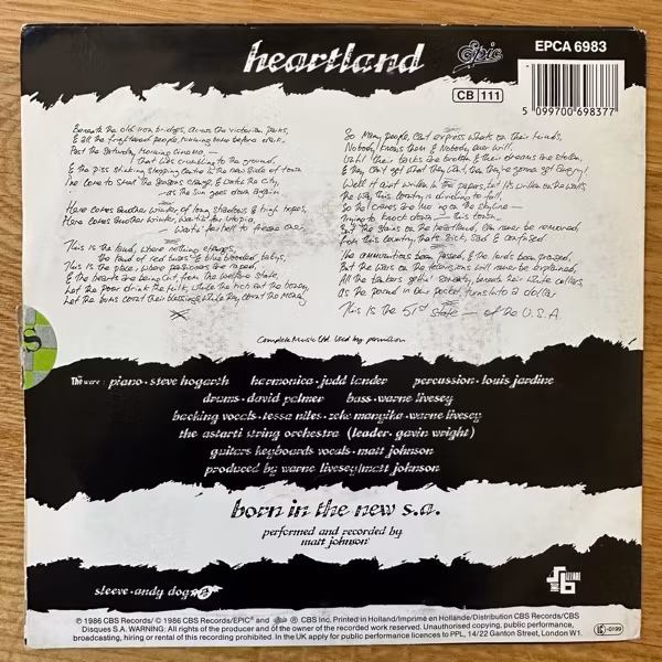 THE THE Heartland (Epic - Europe original) (VG/EX) 7"