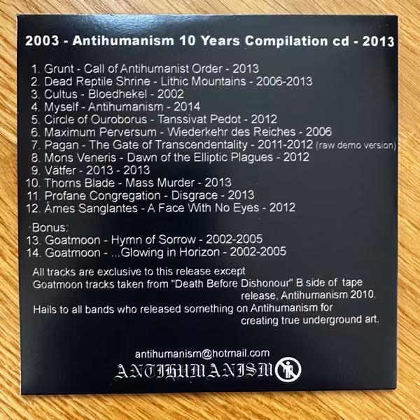 VARIOUS Antihumanism: 10 Years Compilation (Antihumanism - Belgium original) (NM) CD