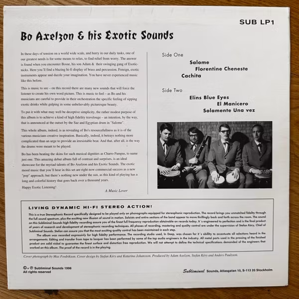 BO AXELZON & HIS EXOTIC SOUNDS Bo Axelzon & His Exotic Sounds (Signed) (Subliminal Sounds - Sweden original) (EX) 10"