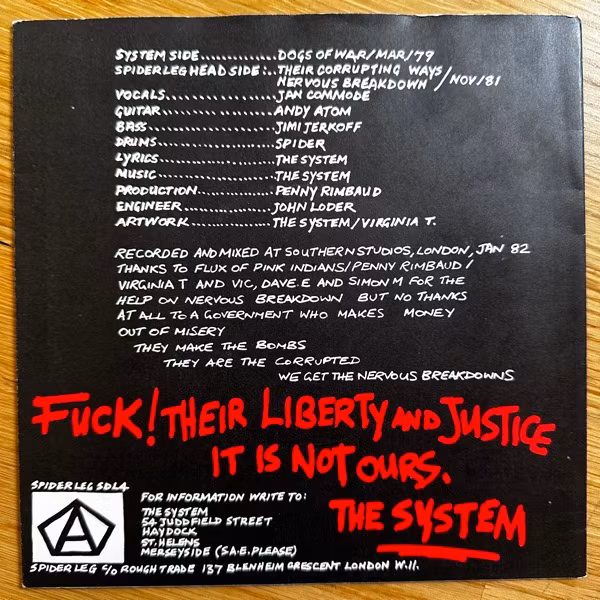 SYSTEM, the The Warfare E.P. (Spiderleg - UK original) (VG+/EX) 7"