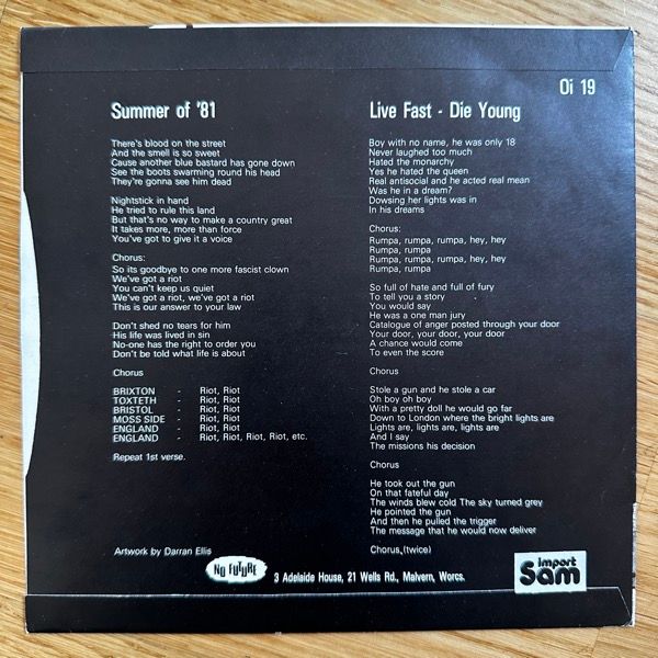 VIOLATORS Summer Of '81 (No Future - UK original) (EX/VG+) 7"