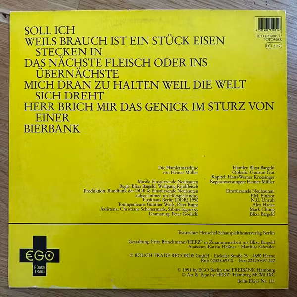 EINSTÜRZENDE NEUBAUTEN Heiner Müller - Die Hamletmaschine (Rough Trade - Germany original) (EX) LP