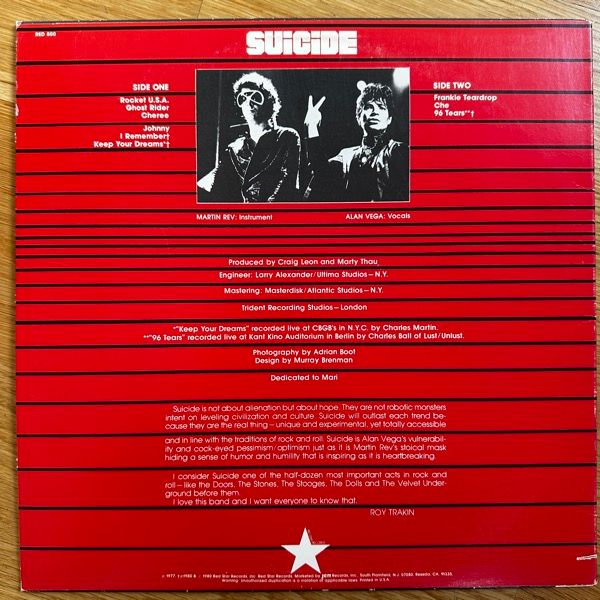 SUICIDE Suicide (Red Star - USA 1980 reissue) (VG/EX) LP