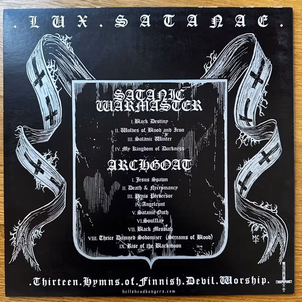 SATANIC WARMASTER / ARCHGOAT Lux Satanae (Thirteen Hymns Of Finnish Devil Worship) (Hells Headbangers – USA 3rd press) (EX) MLP