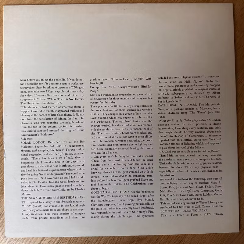 COIL Scatology (Force & Form – UK second edition) (EX/VG+) LP