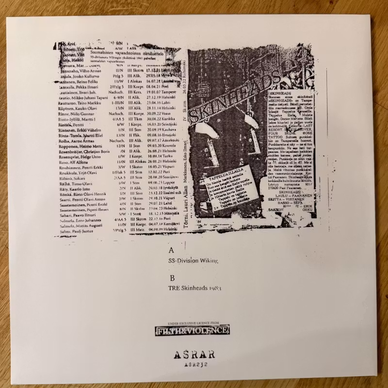 XENOPHOBIC EJACULATION  SS-Division Wiking / TRE Skinheads 1983 (White vinyl) (ASRAR - Italy reissue) (NM) LP