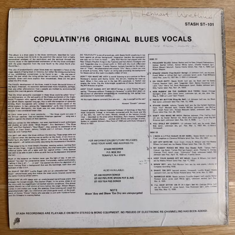 VARIOUS Copulatin' Blues (Stash - USA original) (VG+) LP