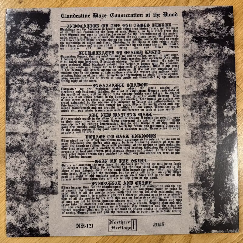 CLANDESTINE BLAZE Consecration Of The Blood (Northern Heritage - Finland original) (NM) LP