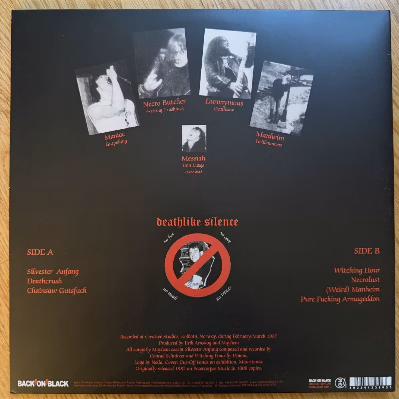 MAYHEM Deathcrush (Back On Black - UK 2009 reissue) (NM/VG+) MLP