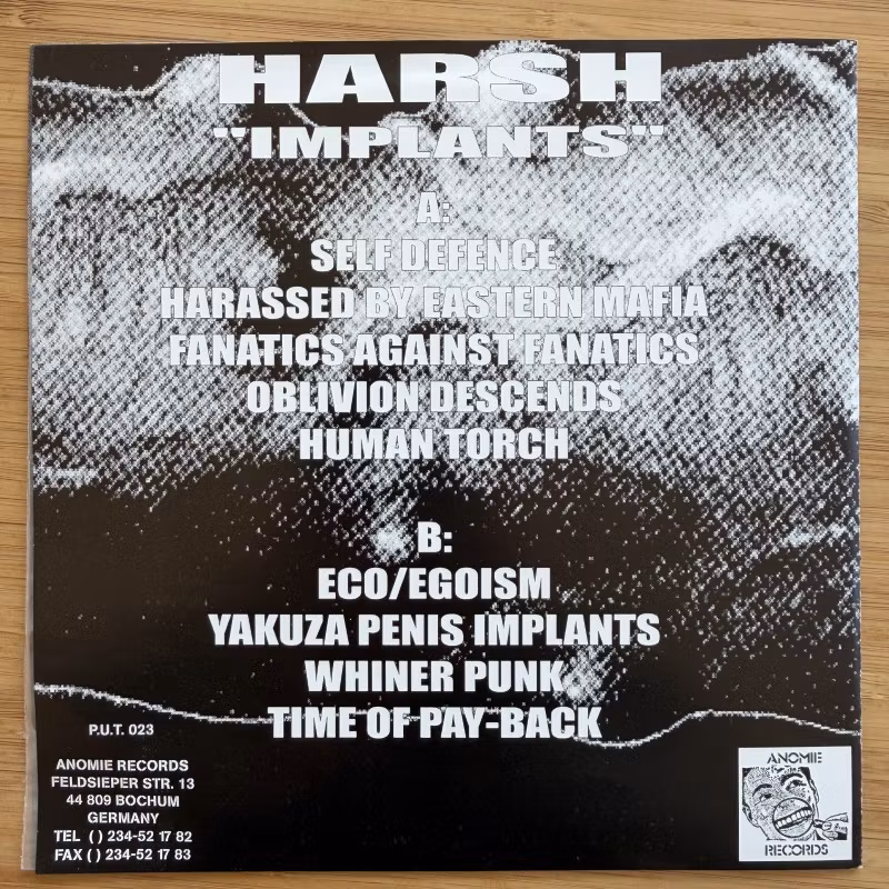 HARSH Implants (Anomie - Germany original) (EX/NM) 7"